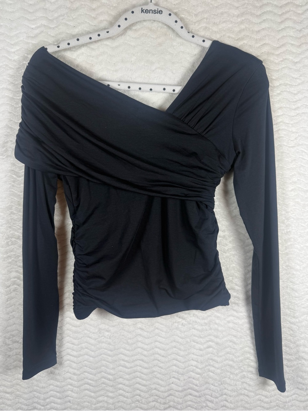 Abercrombie & Fitch Black Off-Shoulder Ruched Long Sleeve Top
